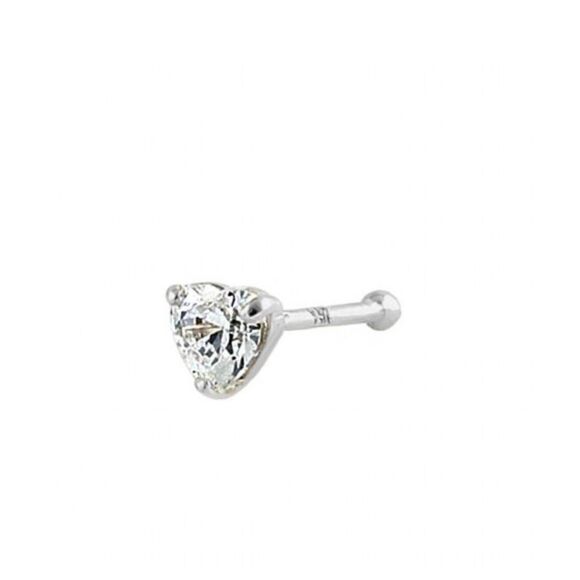 Solid 14K White Gold Heart Nose Stud New - Picture 1 of 7